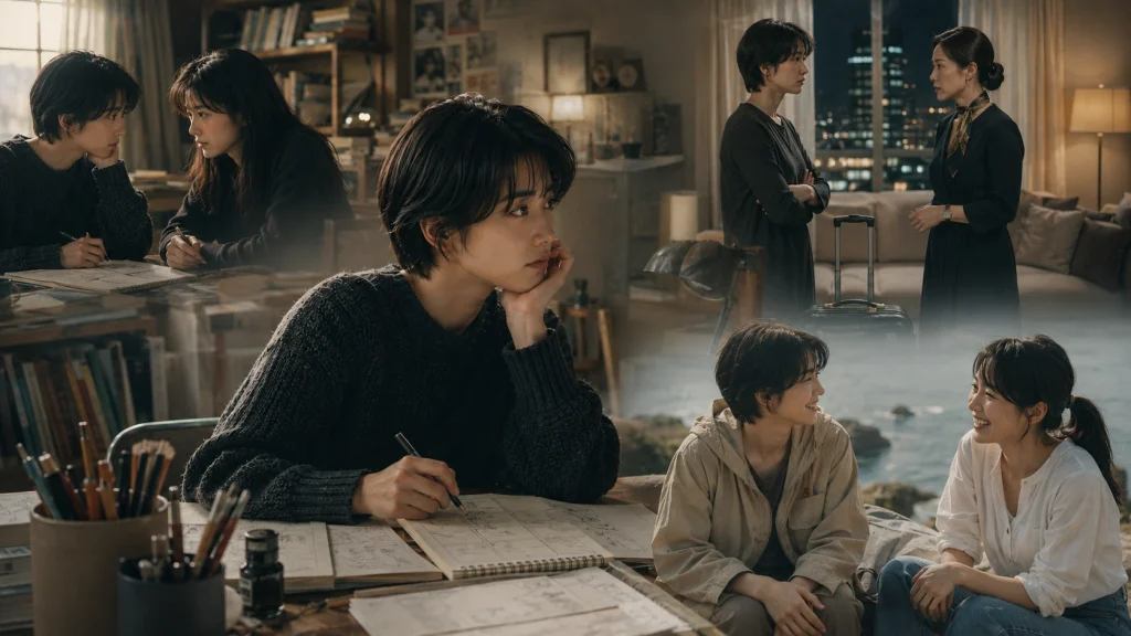 村田容子と花世・夕記子・由梨子の関係を時系列で表したナチュラル・ウーマンの人物相関イメージ