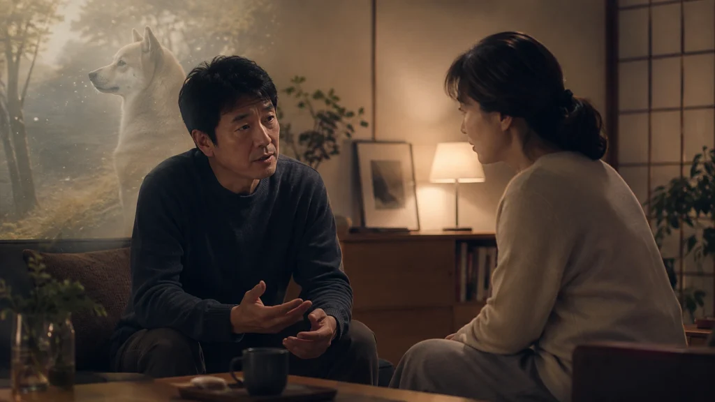 以前は犬だったと妻に語る夫を描いた『犬の人生』表題作のイメージ