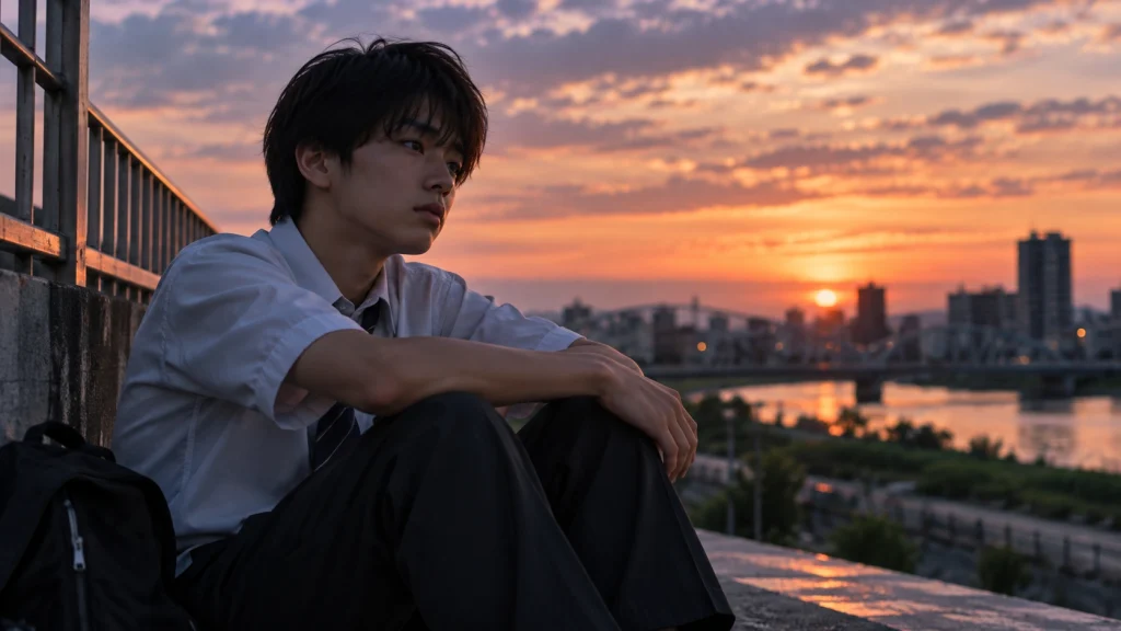 百合の心に残る彰の存在に悩み夕暮れの川辺で思いを巡らせる涼