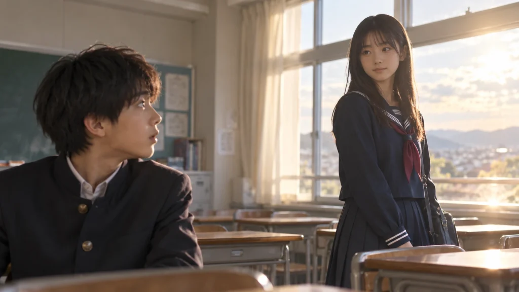 転校先の教室で百合と出会い懐かしさを覚える涼