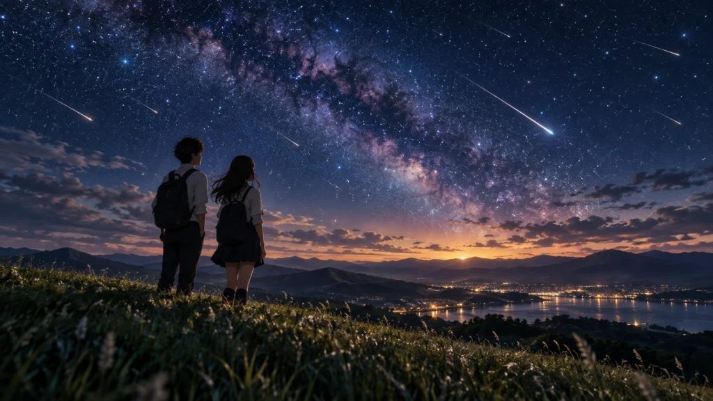 星が降る夜の丘で過去を抱えながら未来を見つめる涼と百合